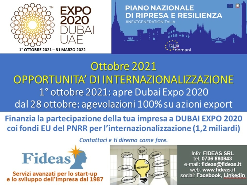 VERSO DUBAI EXPO (1° ottobre 2021 31 marzo 2022) FIDEAS SRL